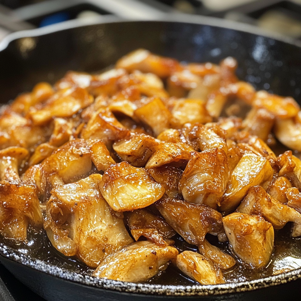 Lion’s Mane Mushroom Recipe: Easy Cooking Ideas 1 Sautéed Lion’s Mane mushroom in cast iron skillet with golden edges