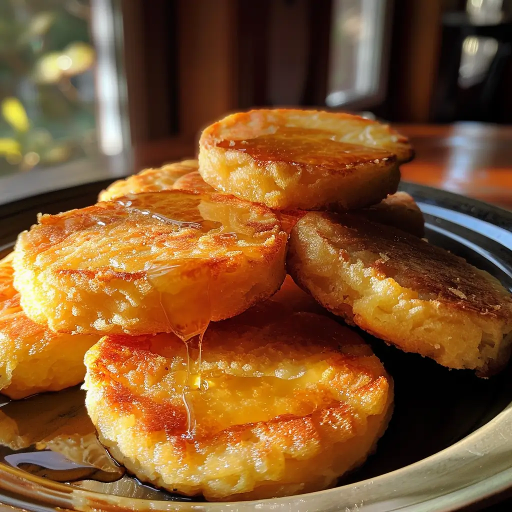 Southern Fried Cornbread (Hoe Cakes): 7 Best Tips for Crisp Perfection 1 Stack of crispy Southern Fried Cornbread (Hoe Cakes) drizzled with syrup on a black plate in natural sunlight