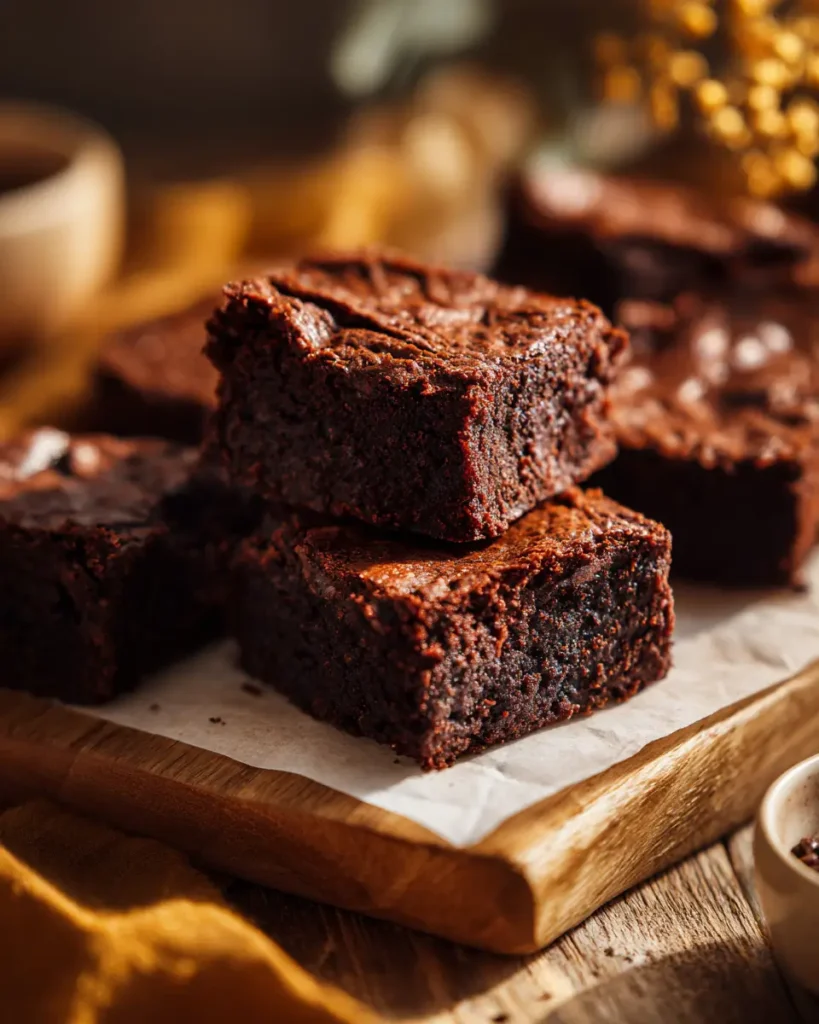 2-Ingredient Pumpkin Brownies – 1 Easy Trick for Fudgy Treats 8 Freshly baked 2-ingredient pumpkin brownies on parchment paper with a dense, rich interior