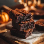 2-Ingredient Pumpkin Brownies – 1 Easy Trick for Fudgy Treats 7 Close-up of stacked 2-ingredient pumpkin brownies with moist, fudgy texture