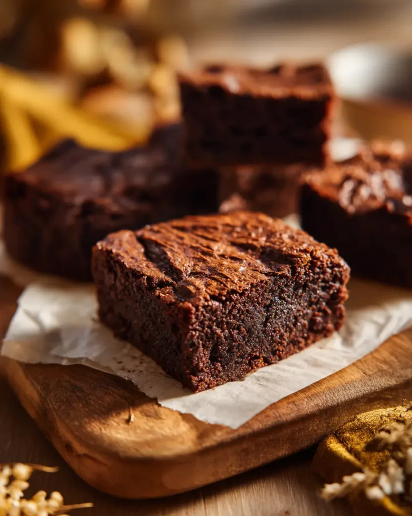2-Ingredient Pumpkin Brownies – 1 Easy Trick for Fudgy Treats 9 Single piece of 2-ingredient pumpkin brownie served on parchment paper with cracked top and dense texture