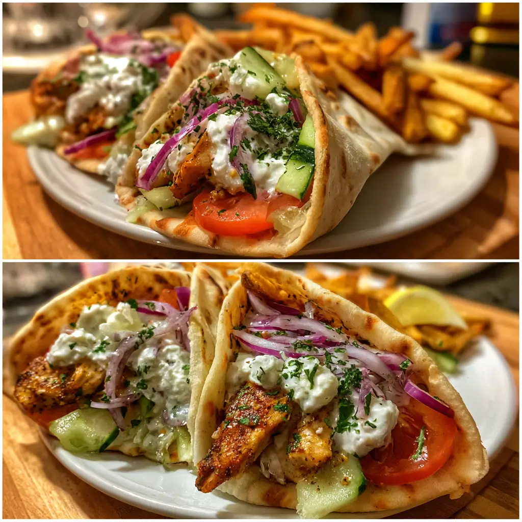 20-Minute Air Fryer Chicken Gyros Recipe That Packs Big Flavor Fast 5 20-minute Air Fryer Chicken Gyros with buttery chicken, fries, and tzatziki on warm naan