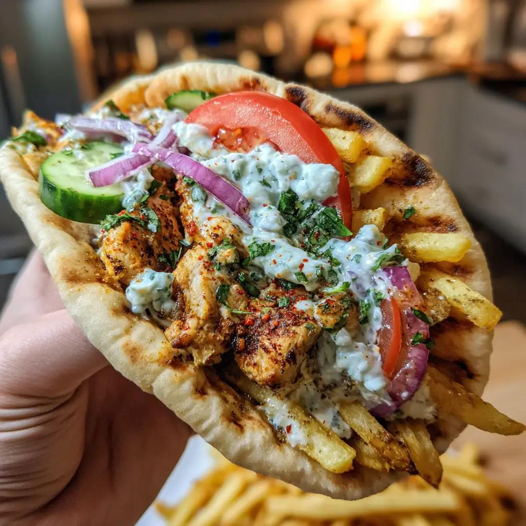 20-Minute Air Fryer Chicken Gyros Recipe That Packs Big Flavor Fast 4 Juicy 20-minute Air Fryer Chicken Gyros with naan, fries, and tzatziki