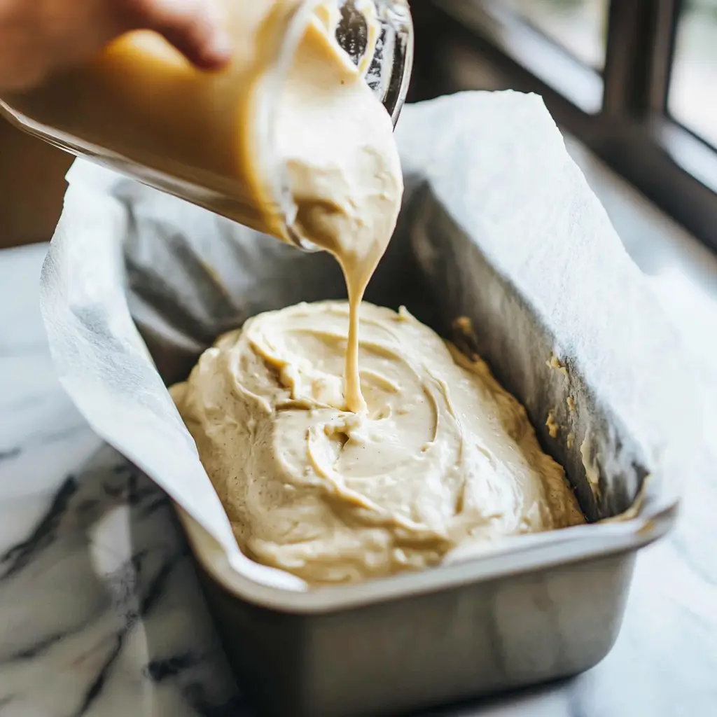 5-Ingredient Cottage Cheese Bread | Quick, Healthy & Powerful 10 Blended cottage cheese bread batter in loaf pan