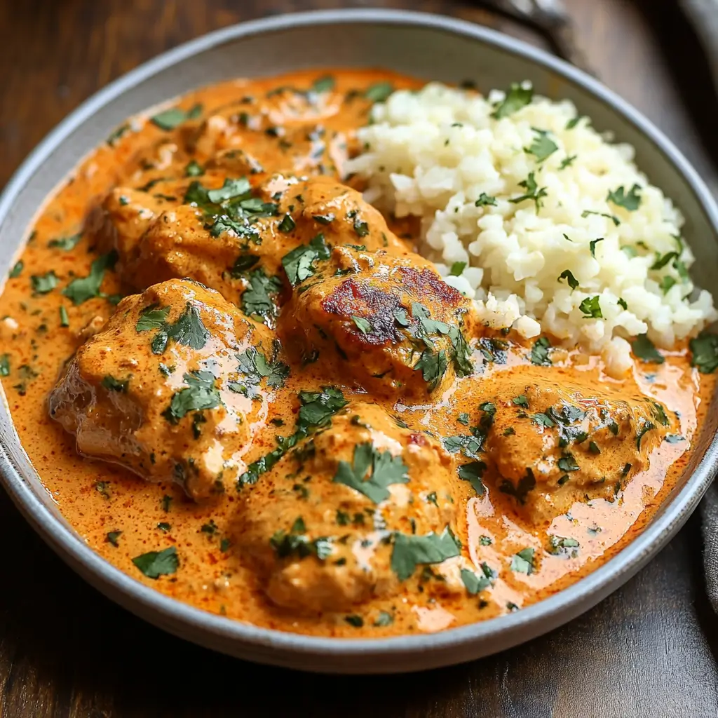 5-Ingredient Keto Butter Chicken – Amazing 20-Minute Low-Carb Meal 11 Final plated 5-ingredient keto butter chicken with cauliflower rice