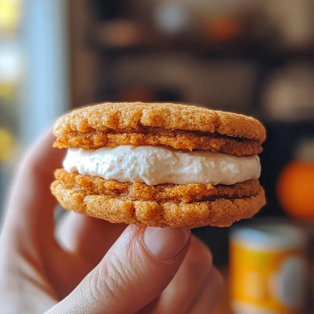 Pumpkin Spice Sandwich Cookies – Irresistible Fall Favorite 6 Freshly baked 5-Ingredient Pumpkin Spice Sandwich Cookies arranged on parchment paper