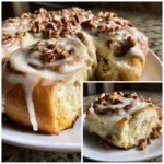 Pumpkin Spice Cinnamon Rolls: 7 Sweet Secrets for Fall 7 Close-up collage of pumpkin spice cinnamon rolls with cream cheese frosting and pecans
