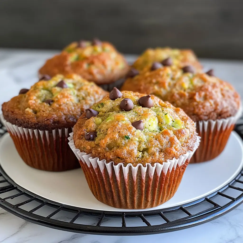 Air Fryer Protein Zucchini Muffins – Easy 4-Step Recipe Moist & Delicious 9 Air fryer protein zucchini muffins on a white plate with chocolate chips