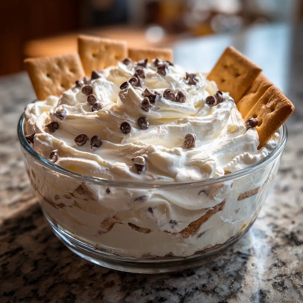 Booty Dip Recipe: Easy, Sweet, and Perfect for Parties 4 Creamy dessert dip with mini chocolate chips and marshmallow fluff served in a glass bowl with animal crackers
