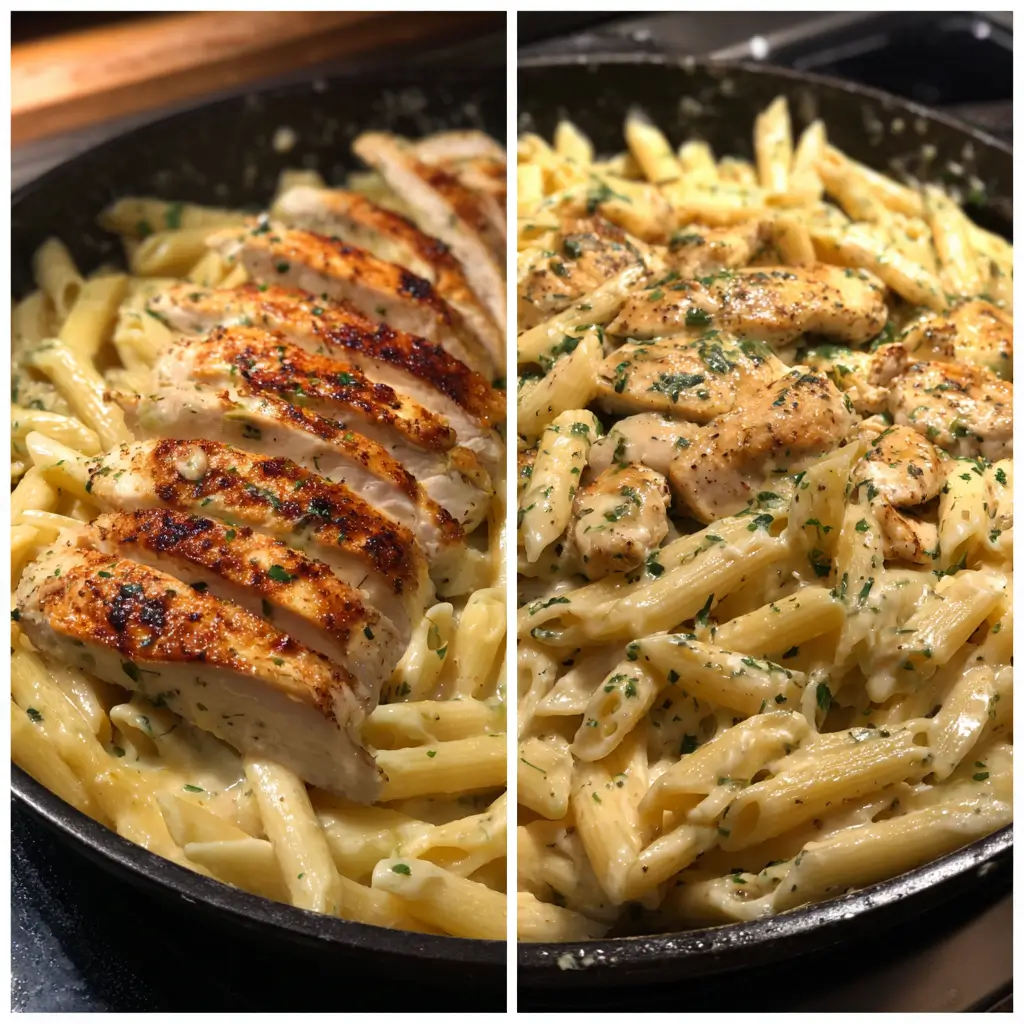 Creamy Chicken Garlic Parmesan Pasta That Melts in Your Mouth 9 Served Creamy Chicken Garlic Parmesan Pasta with side