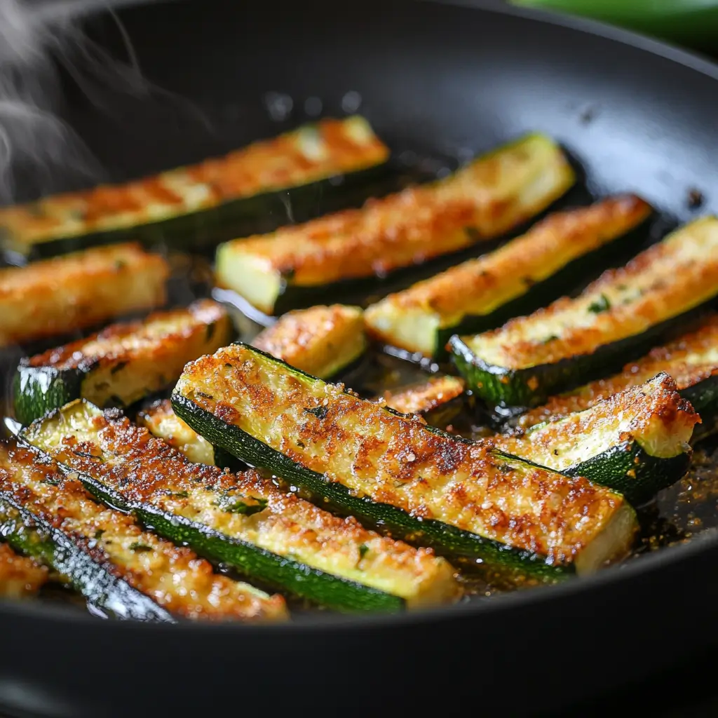 Crispy Zucchini Fries Recipe – 7 Easy Tips for Perfect Crunch 8 Crispy zucchini fries frying in a pan with golden brown crust