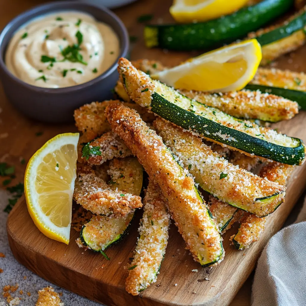 Crispy Zucchini Fries Recipe – 7 Easy Tips for Perfect Crunch 9 Crispy zucchini fries served with lemon wedges and garlic dip