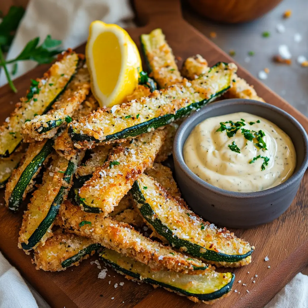Crispy Zucchini Fries Recipe – 7 Easy Tips for Perfect Crunch 5 Crispy zucchini fries served with creamy garlic dipping sauce