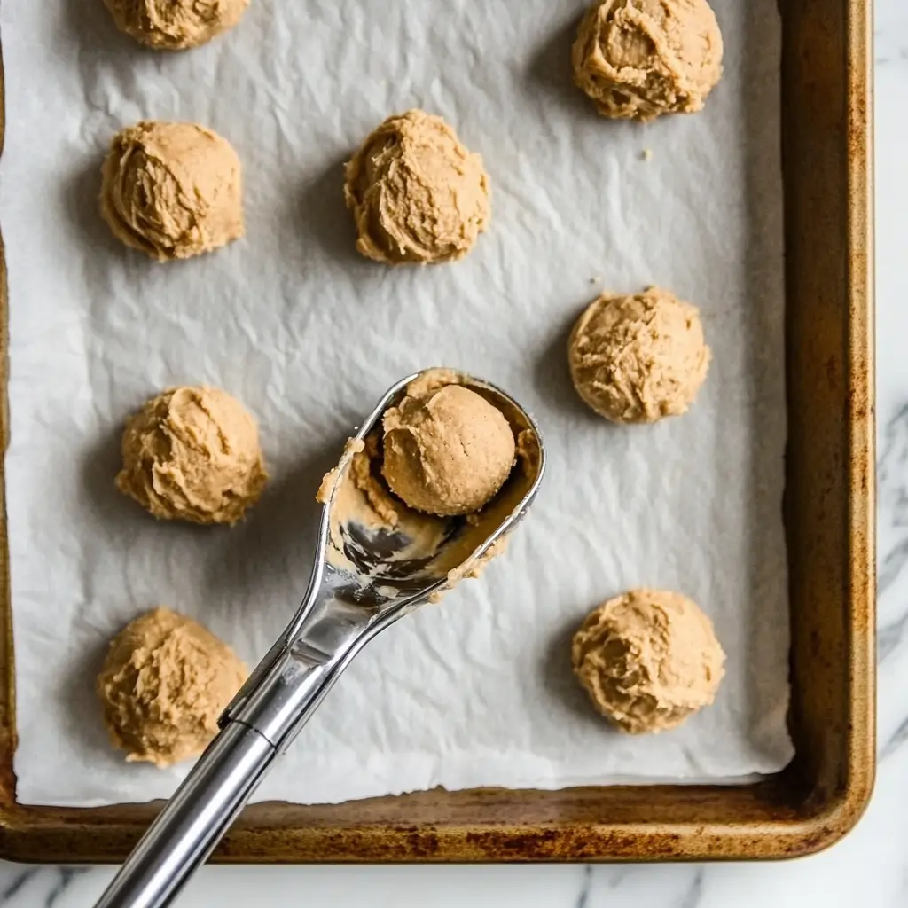 5-Ingredient Gluten-Free Peanut Butter Cookies – Ultimate, Irresistible Delight 10 Scooping peanut butter cookie dough into balls