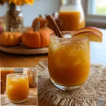 Frozen Pumpkin Juice: Sweet 5-Minute Healthy Fall Drink 6 Frozen pumpkin juice in a spiced-rim glass with apple slices and cinnamon stick