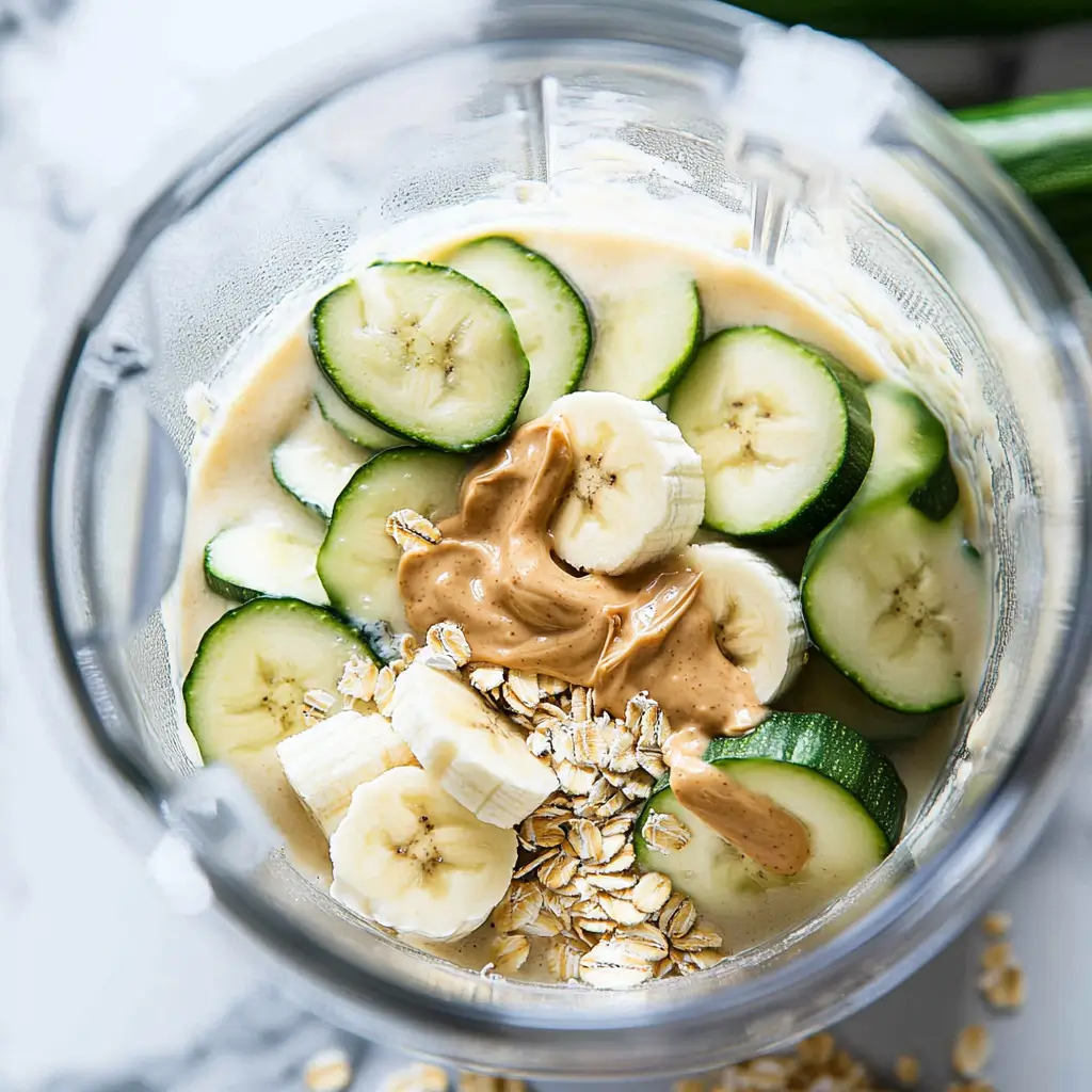 Frozen Zucchini Smoothie Recipe – 5-Ingredient Healthy Treat 8 blender filled with zucchini smoothie ingredients
