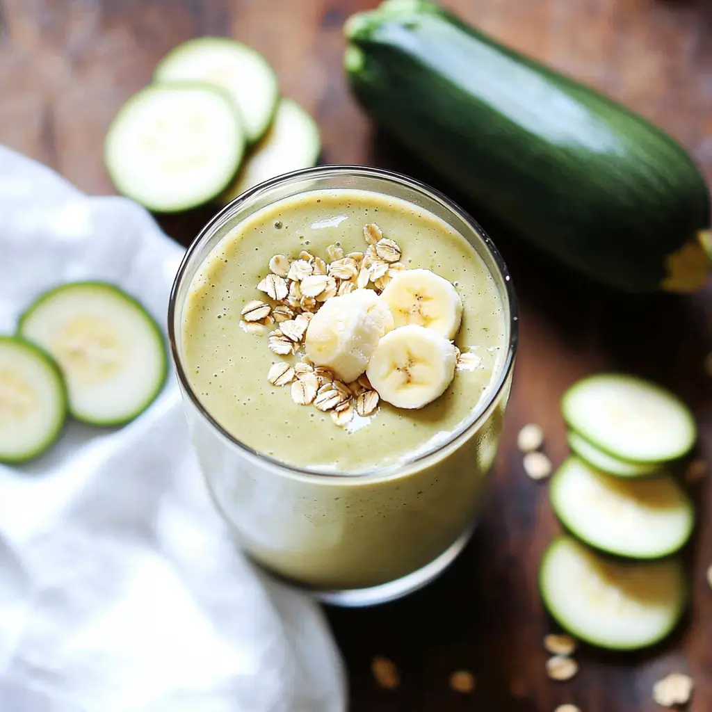 Frozen Zucchini Smoothie Recipe – 5-Ingredient Healthy Treat 9 Frozen zucchini smoothie in a tall glass with a straw