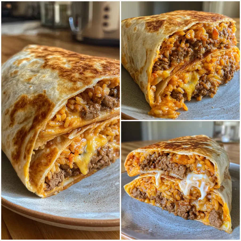Grilled Cheese Burrito Taco Bell Copycat – Easy & Gooey Favorite 5 Close-up of Grilled Cheese Burrito Taco Bell Copycat with melted cheese crust and savory beef filling
