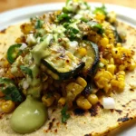 Grilled Zucchini and Corn Tacos – 5-Min Bold Summer Favorite 6 Grilled zucchini and corn tacos topped with avocado dressing and jalapeños