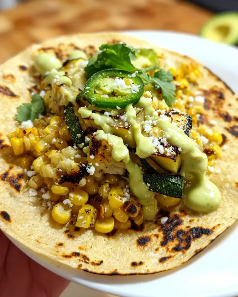 Grilled Zucchini and Corn Tacos – 5-Min Bold Summer Favorite 7 Grilled zucchini and corn tacos with creamy avocado sauce and fresh garnishes