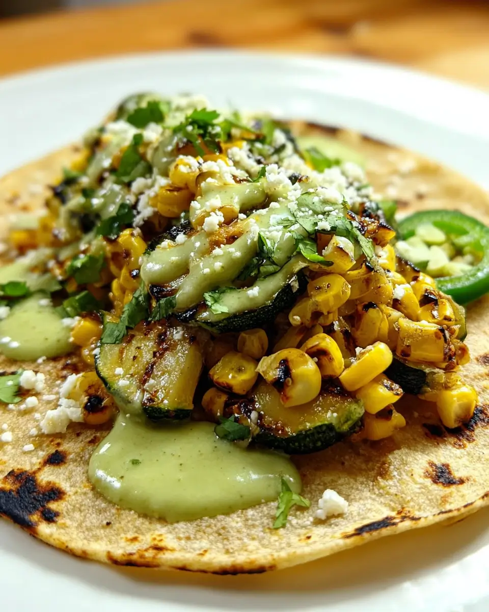 Grilled Zucchini and Corn Tacos – 5-Min Bold Summer Favorite 4 Grilled zucchini and corn tacos with avocado dressing and charred texture