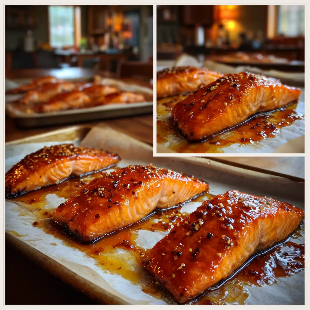 Hot Honey Glazed Salmon Sheet Pan – Sweet & Spicy in One Pan 7 Baked Hot Honey Glazed Salmon Sheet Pan with sticky glaze and crisp edges fresh from the oven