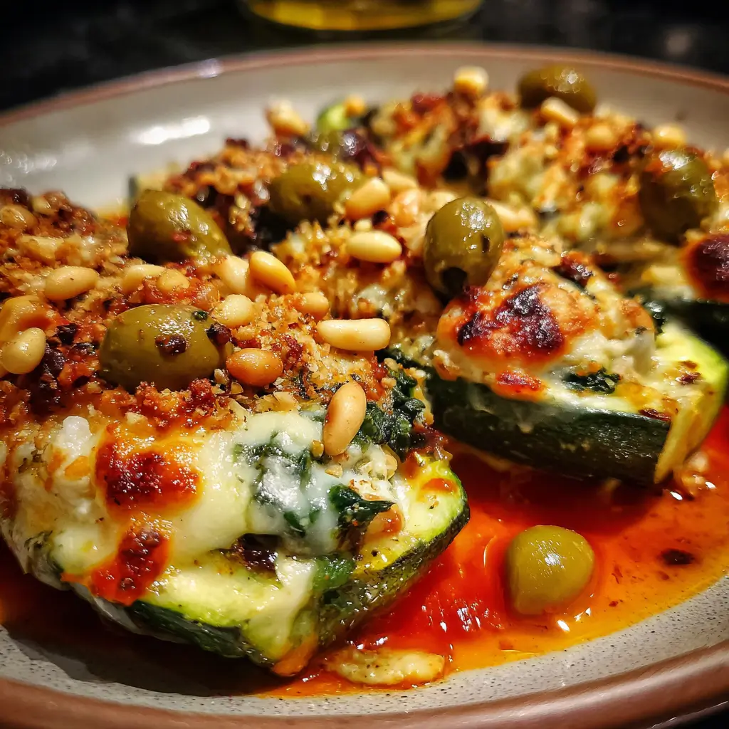 Mediterranean Stuffed Zucchini Boats – 5-Star Flavor You’ll Love 5 Stuffed Mediterranean zucchini boats topped with pine nuts, feta, spinach, and tomato sauce