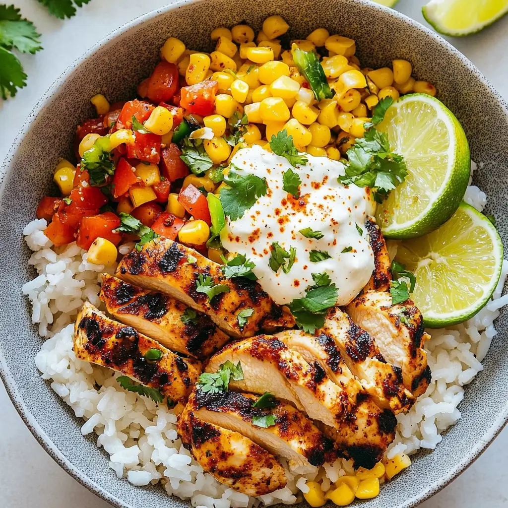 Mexican Street Corn Chicken Bowls – 5-Star Flavor Punch 7 Mexican Street Corn Chicken Bowl with grilled chicken, charred corn, cilantro rice, and chili-lime sauce