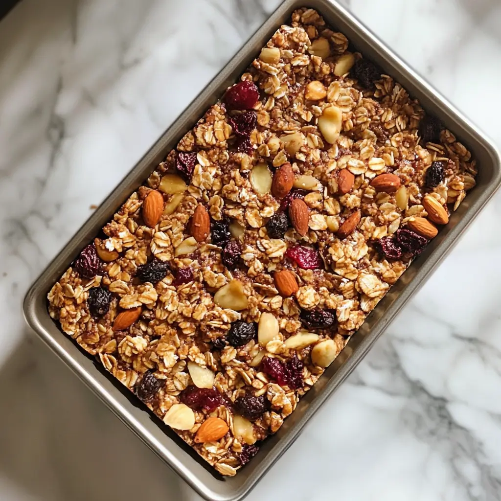 5-Ingredient Granola Bars No-Bake – 1 Easy Recipe You’ll Love 8 5-Ingredient Granola Bars No-Bake mixture pressed in baking pan