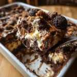Oreo Dump Cake: Epic 5-Ingredient Dessert You Need 7 Warm Oreo Dump Cake with layers of melted chocolate, baked Oreo cookies, and a golden buttery crust in a baking dish