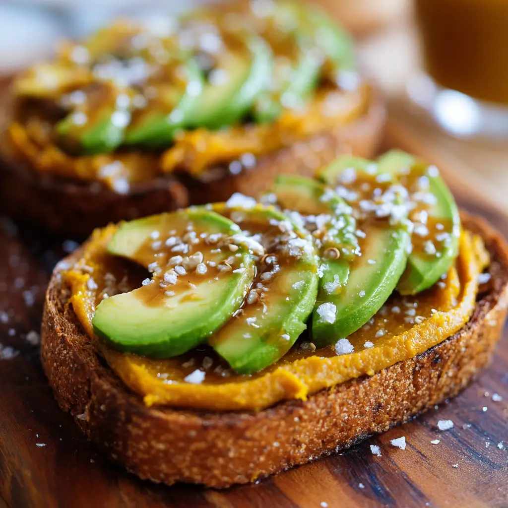 Pumpkin Avocado Toast – Surprising 1-Toast Recipe You’ll Love 8 Pumpkin avocado toast with sea salt and maple drizzle on whole grain bread