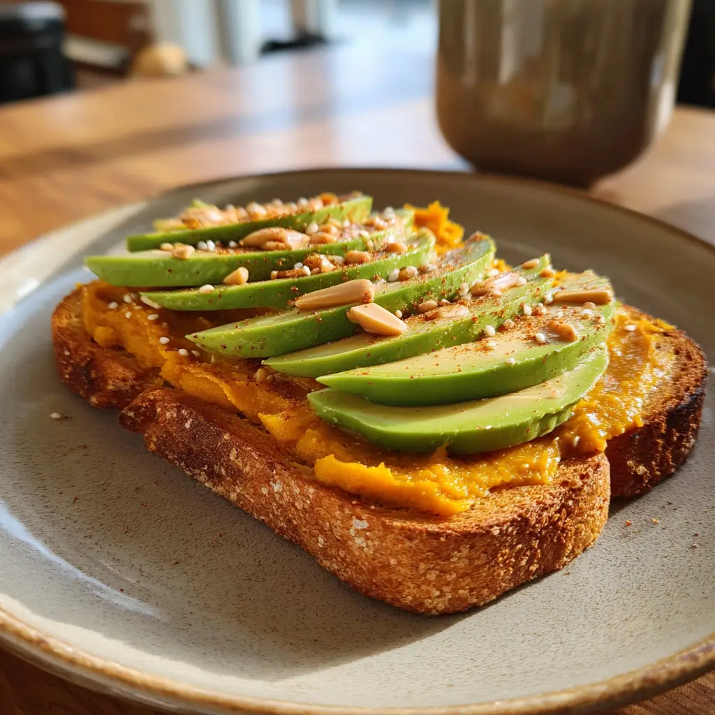 Pumpkin Avocado Toast – Surprising 1-Toast Recipe You’ll Love 6 Pumpkin avocado toast topped with sliced avocado, seeds, and spices on whole grain bread