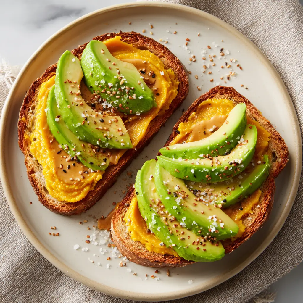 Pumpkin Avocado Toast – Surprising 1-Toast Recipe You’ll Love 9 Pumpkin avocado toast with peanut butter, topped with sliced avocado and sea salt on rustic bread