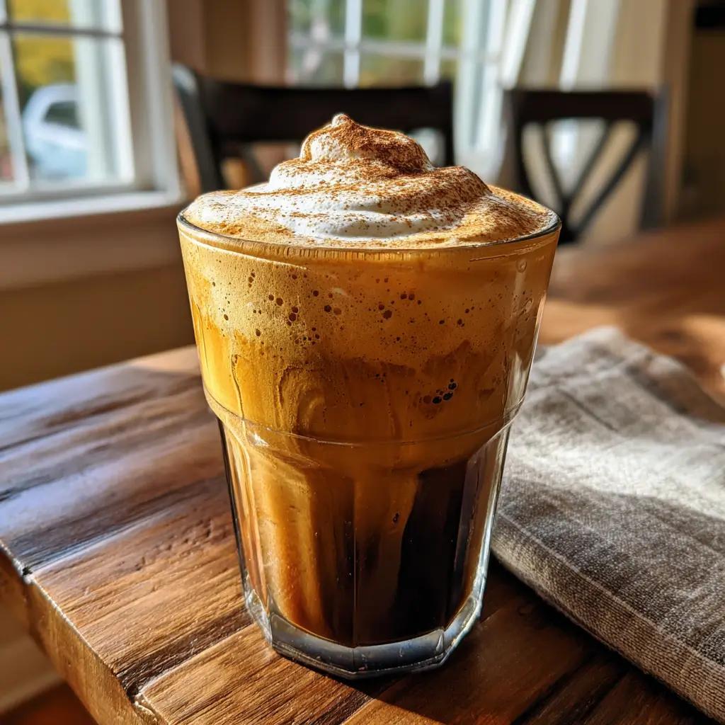 Pumpkin Cream Cold Brew – 5-Minute Recipe You’ll Love 6 pumpkin cream cold brew in glass with thick foam and cinnamon, on wood table