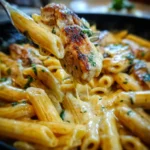 Creamy Chicken Garlic Parmesan Pasta That Melts in Your Mouth 11 Creamy Chicken Garlic Parmesan Pasta close-up with melted cheese and forkful of chicken and pasta