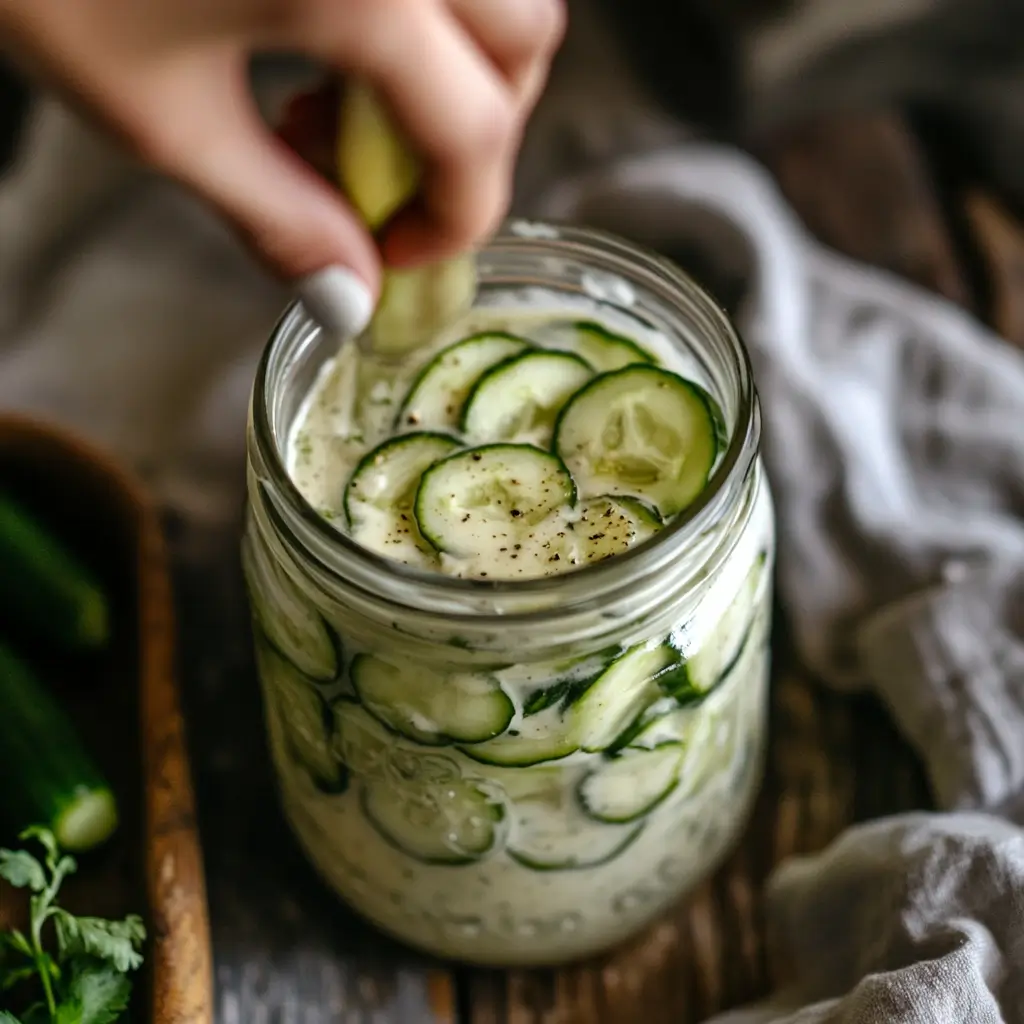 5-Ingredient Viral Cucumber Salad – Delicious Summer Hit 11 Shaking the 5-Ingredient Viral Cucumber Salad jar