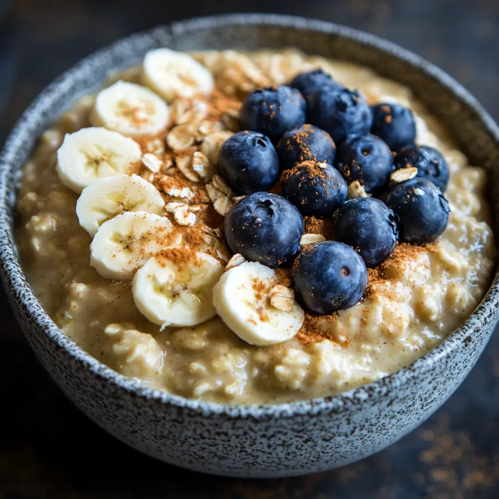 Zoats Zucchini Oatmeal That Actually Tastes Amazing 7 Bowl of zoats zucchini oatmeal with bananas, blueberries, oats, and cinnamon