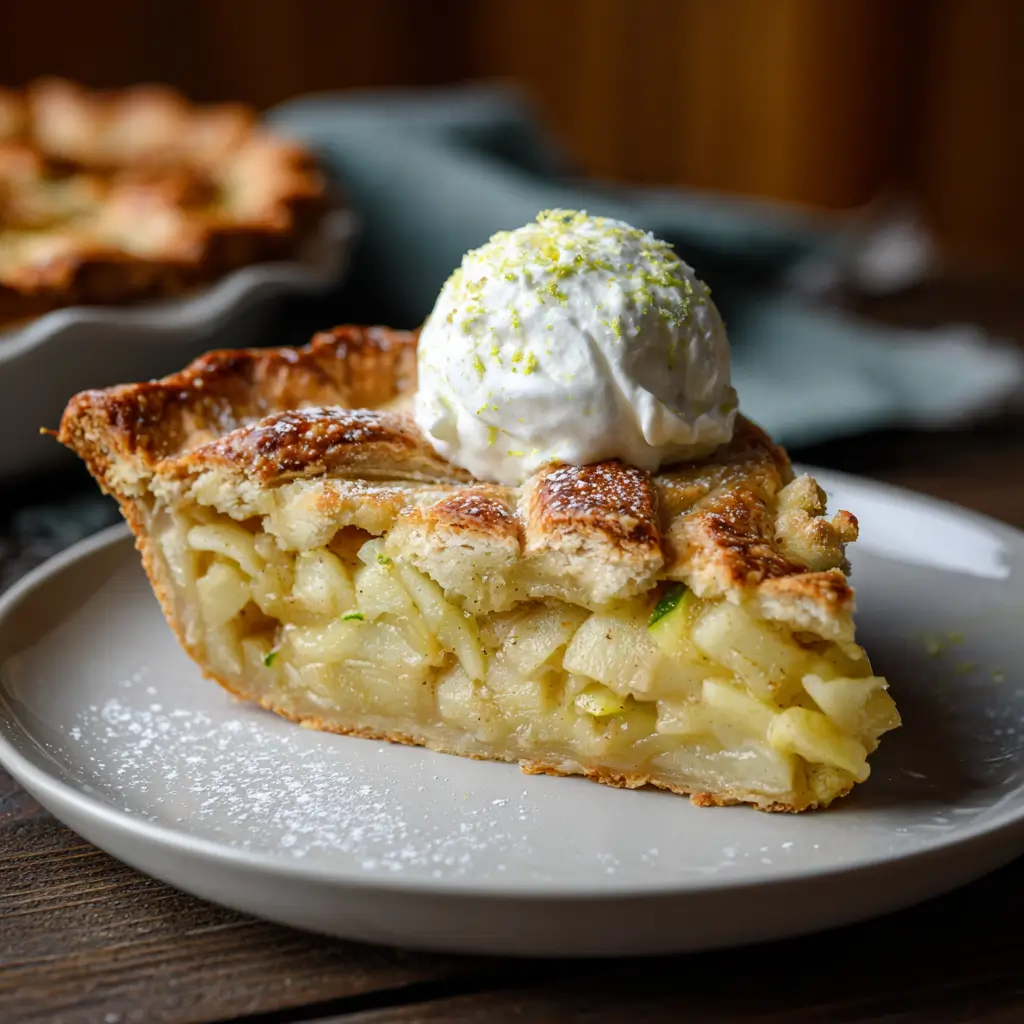 Zucchini Apple Pie: 1 Irresistible and Easy Dessert Win 5 Zucchini apple pie slice with flaky crust and ice cream