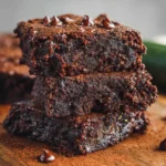 Zucchini Brownies Recipe – 1 Irresistible, Moist, Fudgy Delight 7 Stack of rich zucchini brownies with gooey chocolate on a wooden board