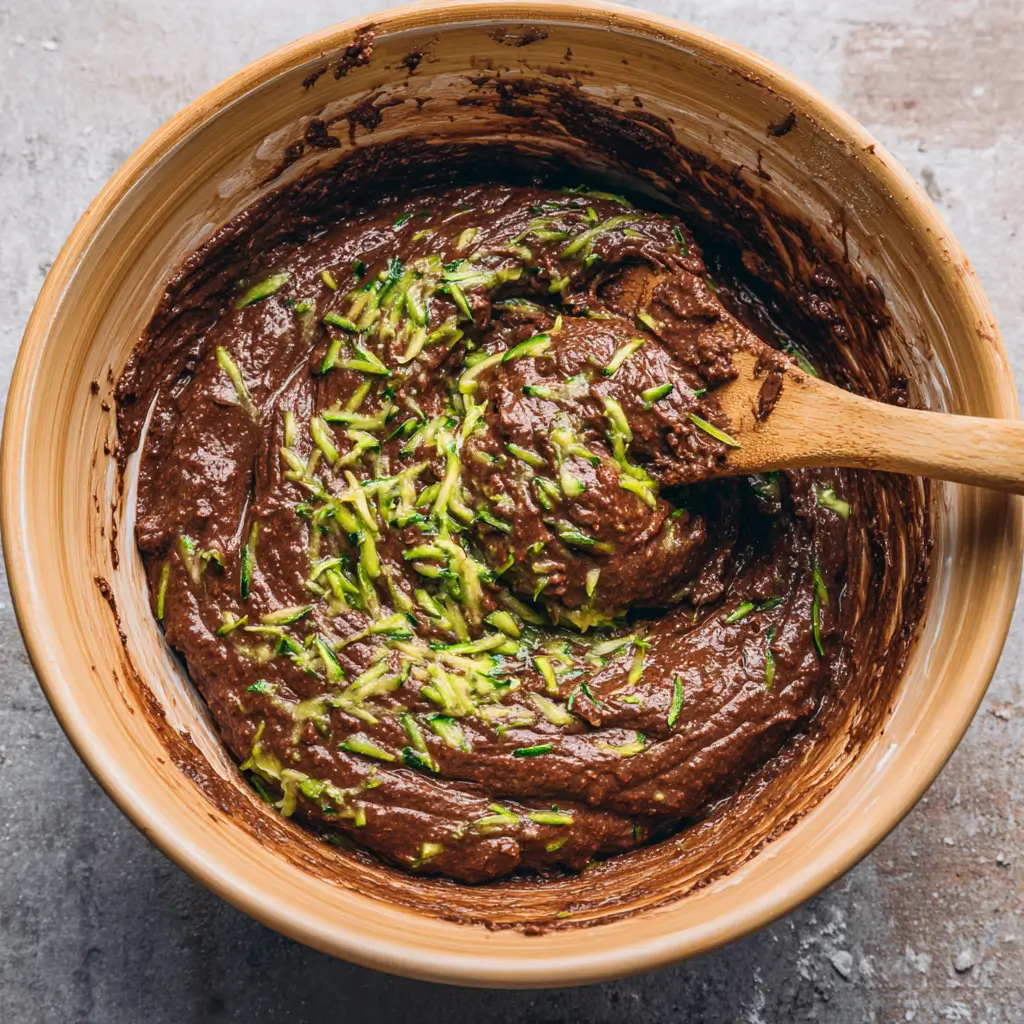 Zucchini Brownies Recipe – 1 Irresistible, Moist, Fudgy Delight 8 Brownie batter with shredded zucchini in a mixing bowl
