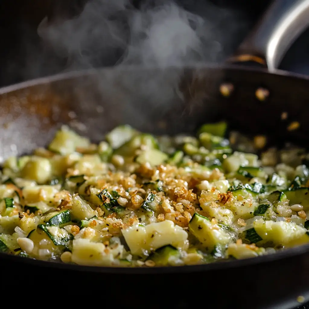 Zucchini Butter Spread: 5 Irresistible Reasons to Try It 8 Zucchini cooking in skillet for zucchini butter spread