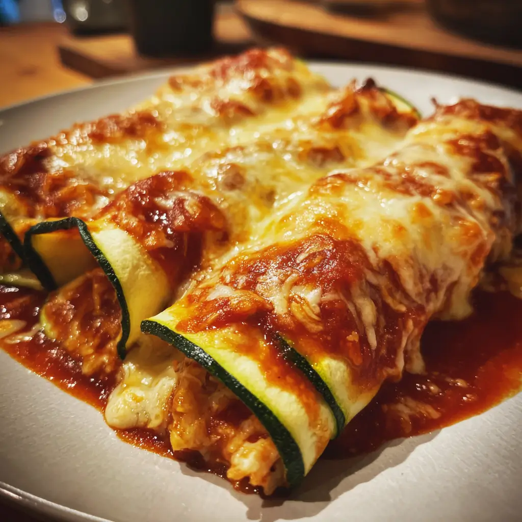 Zucchini Enchiladas – 1 Amazing Low-Carb Dinner You’ll Love 7 Zucchini enchiladas filled with chicken, covered in enchilada sauce and baked with golden cheese