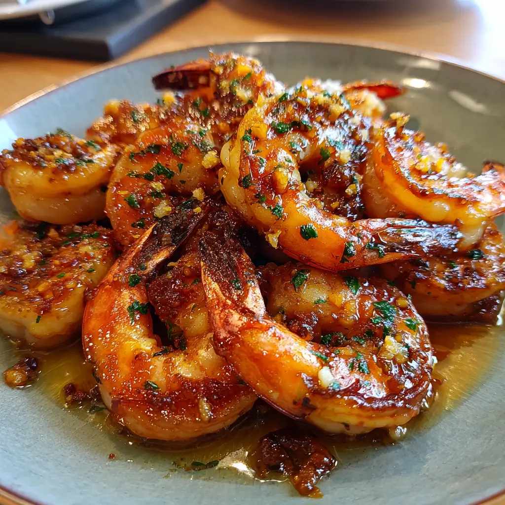 Cajun Hot Honey Shrimp – Quick, Bold & Irresistibly Delicious 6 Cajun Hot Honey Shrimp on a rustic plate, coated in sticky hot honey glaze with charred garlic, lemon zest, and fresh thyme