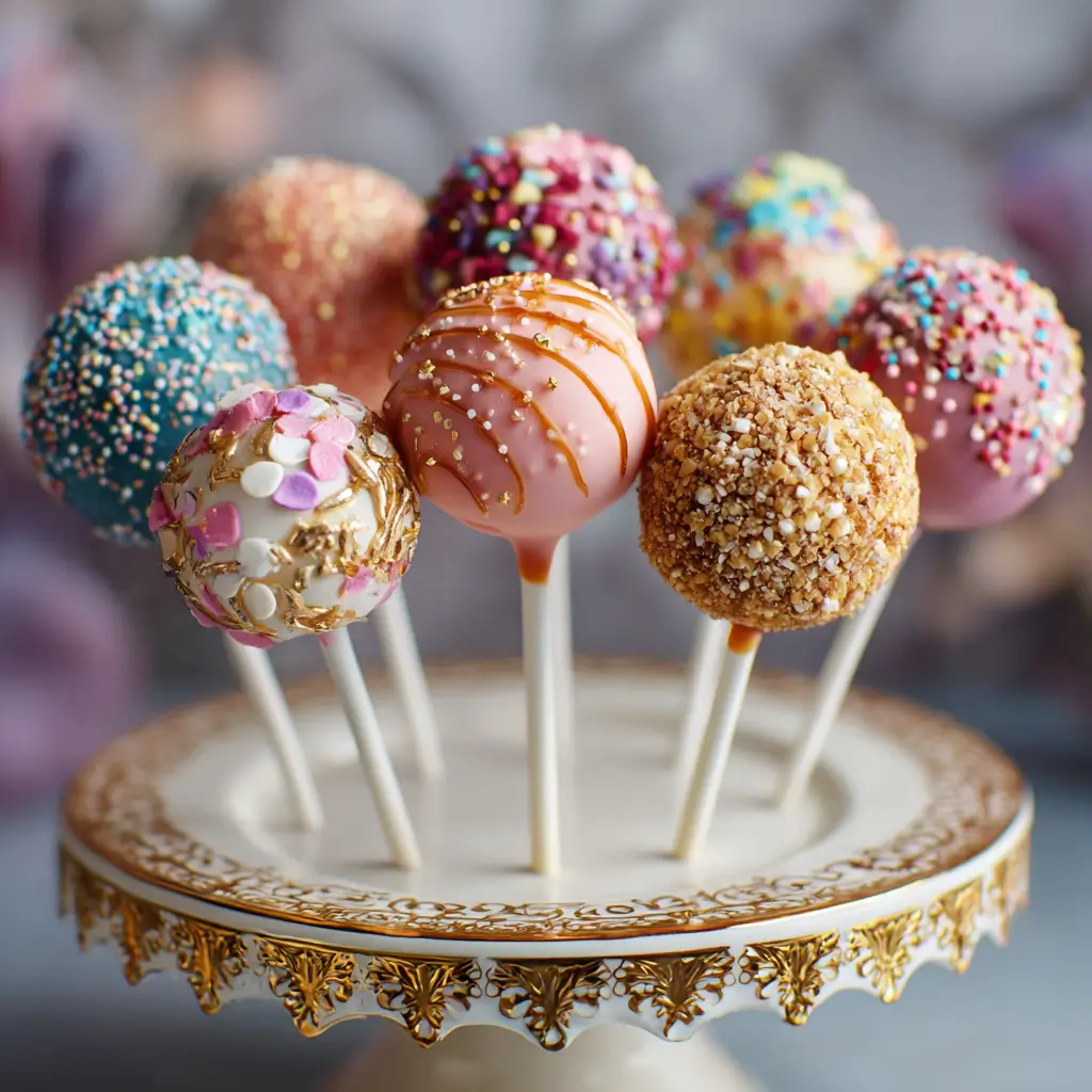 Cake Pops Recipe That Actually Works: Easy, Moist & Delicious 6 Pastel cake pops with colorful sprinkles, displayed on sticks in bright kitchen light