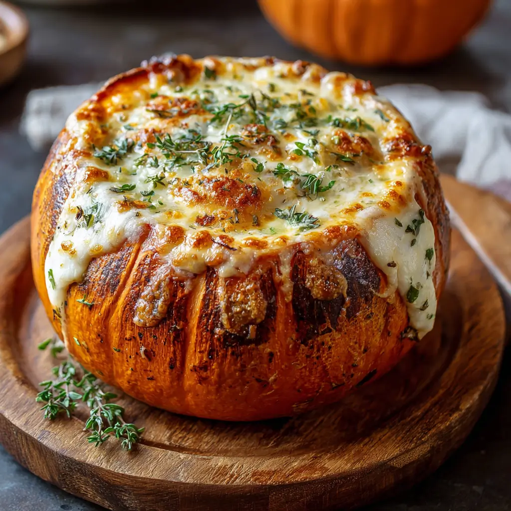 Cheese-Stuffed Pumpkin – 9 Delicious Secrets Every Home Cook Should Know 6 Cheese-stuffed pumpkin with golden-browned cheese and fresh herbs
