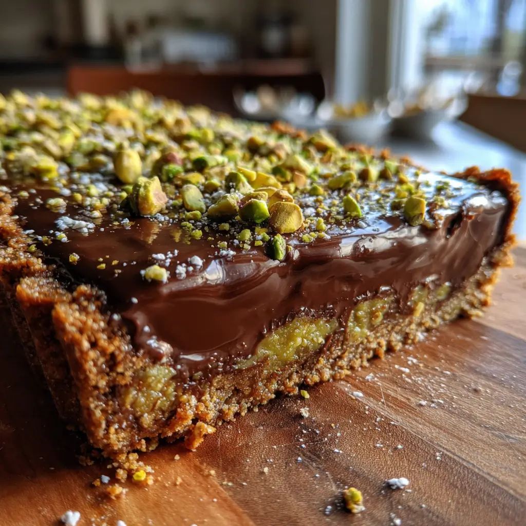 Chocolate Pistachio Desserts – Simple Recipe, Spectacular Results 4 Chocolate pistachio desserts tart with glossy ganache and pistachio topping
