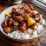 Crockpot Teriyaki Chicken and Rice Recipe – So Easy, So Good 7 Slow-cooked teriyaki chicken with rice and pineapple served in a rustic bowl