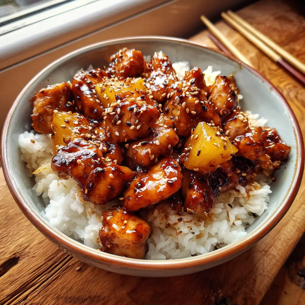 Crockpot Teriyaki Chicken and Rice Recipe – So Easy, So Good 4 Crockpot Teriyaki Chicken and Rice Recipe served in a rustic bowl with glossy sauce and sesame seeds
