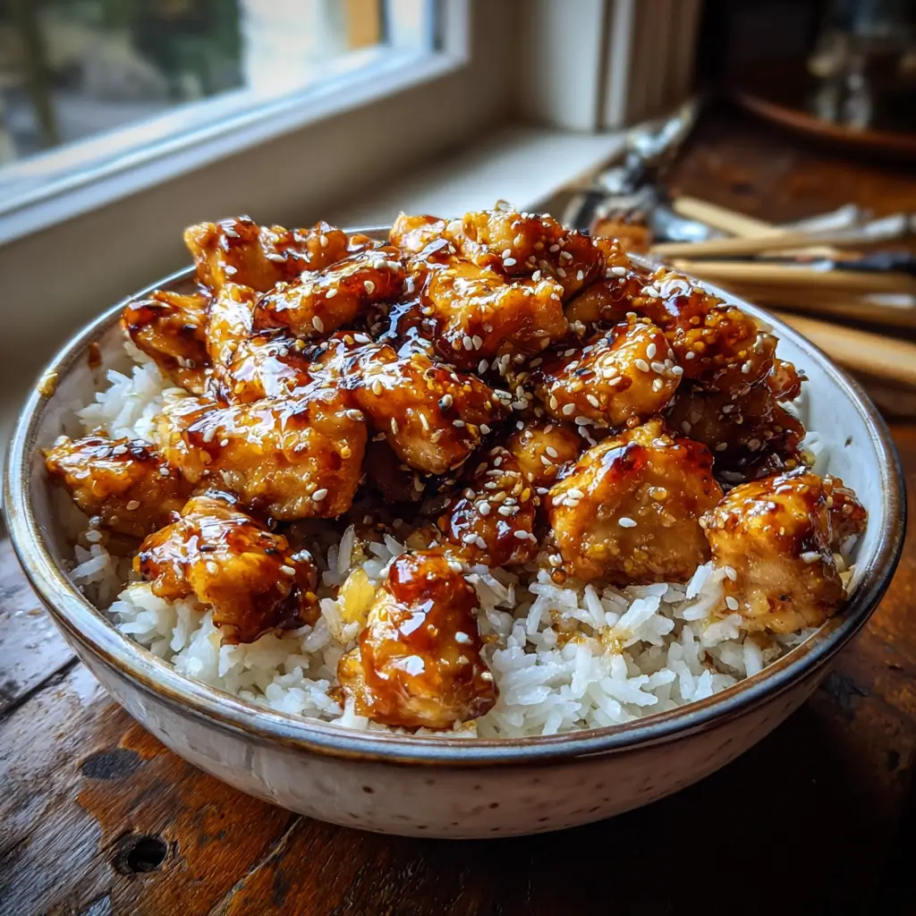 Crockpot Teriyaki Chicken and Rice Recipe – So Easy, So Good 5 Close-up of Crockpot Teriyaki Chicken and Rice with glossy sauce, pineapple chunks, and sesame seeds