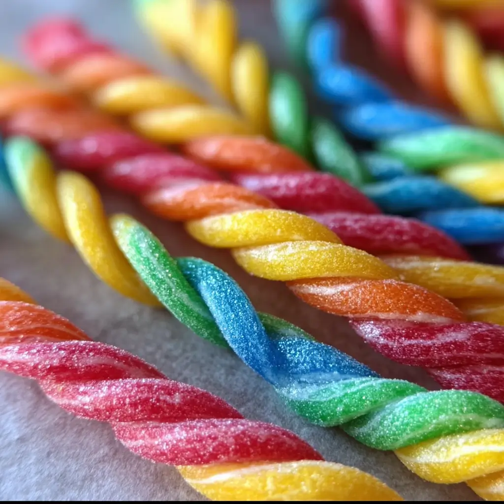 DIY Kool-Aid Candy Ropes – Fun, Fruity & Easy to Make 6 DIY Kool-Aid Candy Ropes with colorful twists and glossy sugar finish on parchment